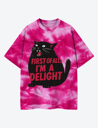 First Of All I'm A Delight Roaring Black Cat Unisex Cotton Handmade Tie-Dye T-Shirt