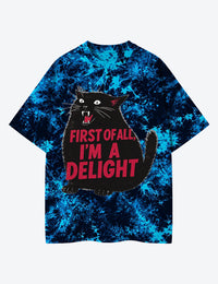 First Of All I'm A Delight Roaring Black Cat Unisex Cotton Handmade Tie-Dye T-Shirt