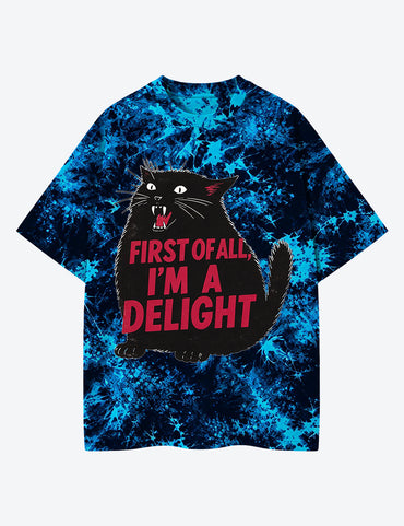 First Of All I'm A Delight Roaring Black Cat Unisex Cotton Handmade Tie-Dye T-Shirt