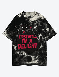 First Of All I'm A Delight Roaring Black Cat Unisex Cotton Handmade Tie-Dye T-Shirt