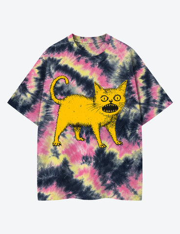 Fierce Cat Unisex Cotton Handmade Tie-Dye T-Shirt
