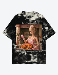 It's Thanksgiving Time To Give Everyone The Bird Doll Face Unisex Cotton Handmade Tie-Dye T-Shirt