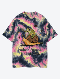 Frog Knight Riding Snail F*cketh Around Findeth Out Unisex Cotton Handmade Tie-Dye T-Shirt