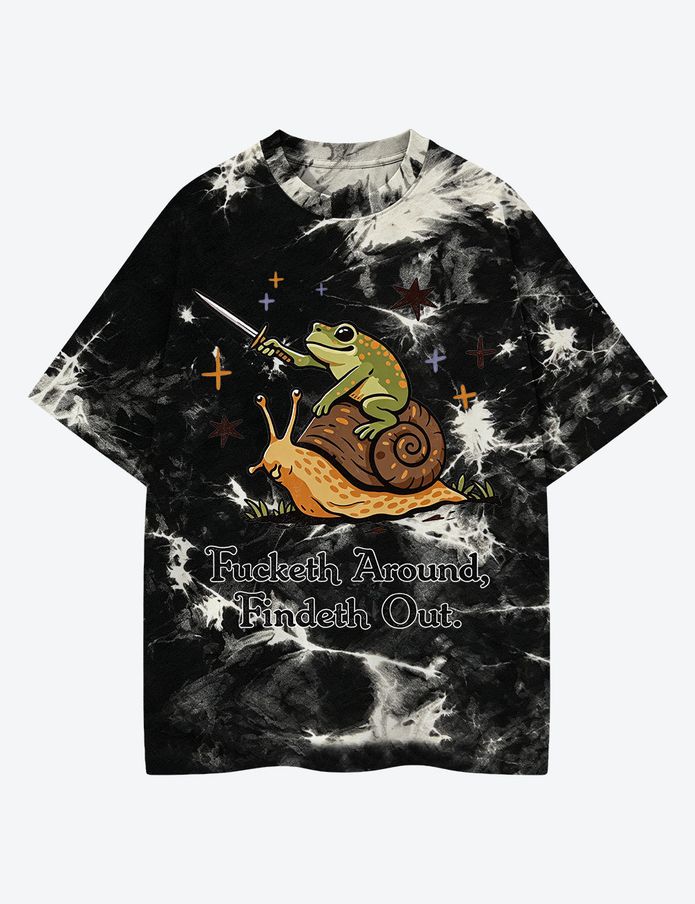 Frog Knight Riding Snail F*cketh Around Findeth Out Unisex Cotton Handmade Tie-Dye T-Shirt