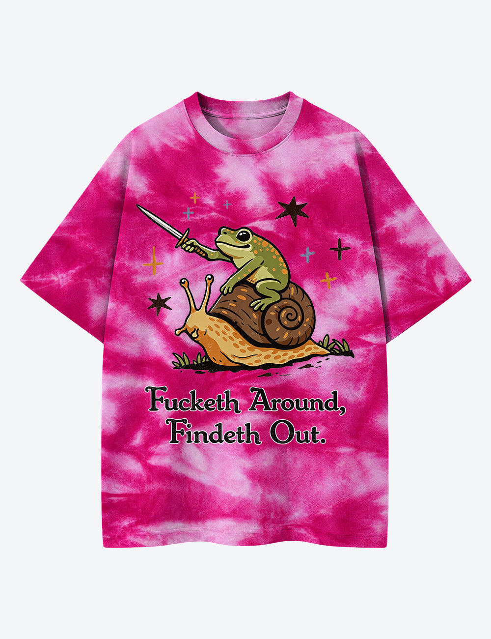 Frog Knight Riding Snail F*cketh Around Findeth Out Unisex Cotton Handmade Tie-Dye T-Shirt