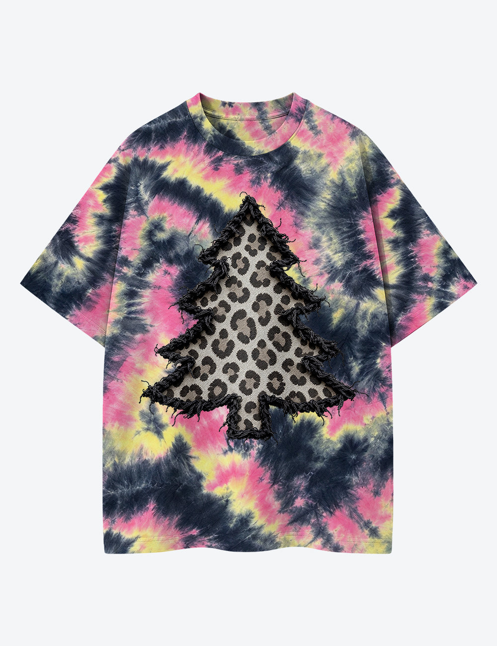 Leopard Christmas Tree Unisex Cotton Handmade Tie-Dye T-Shirt