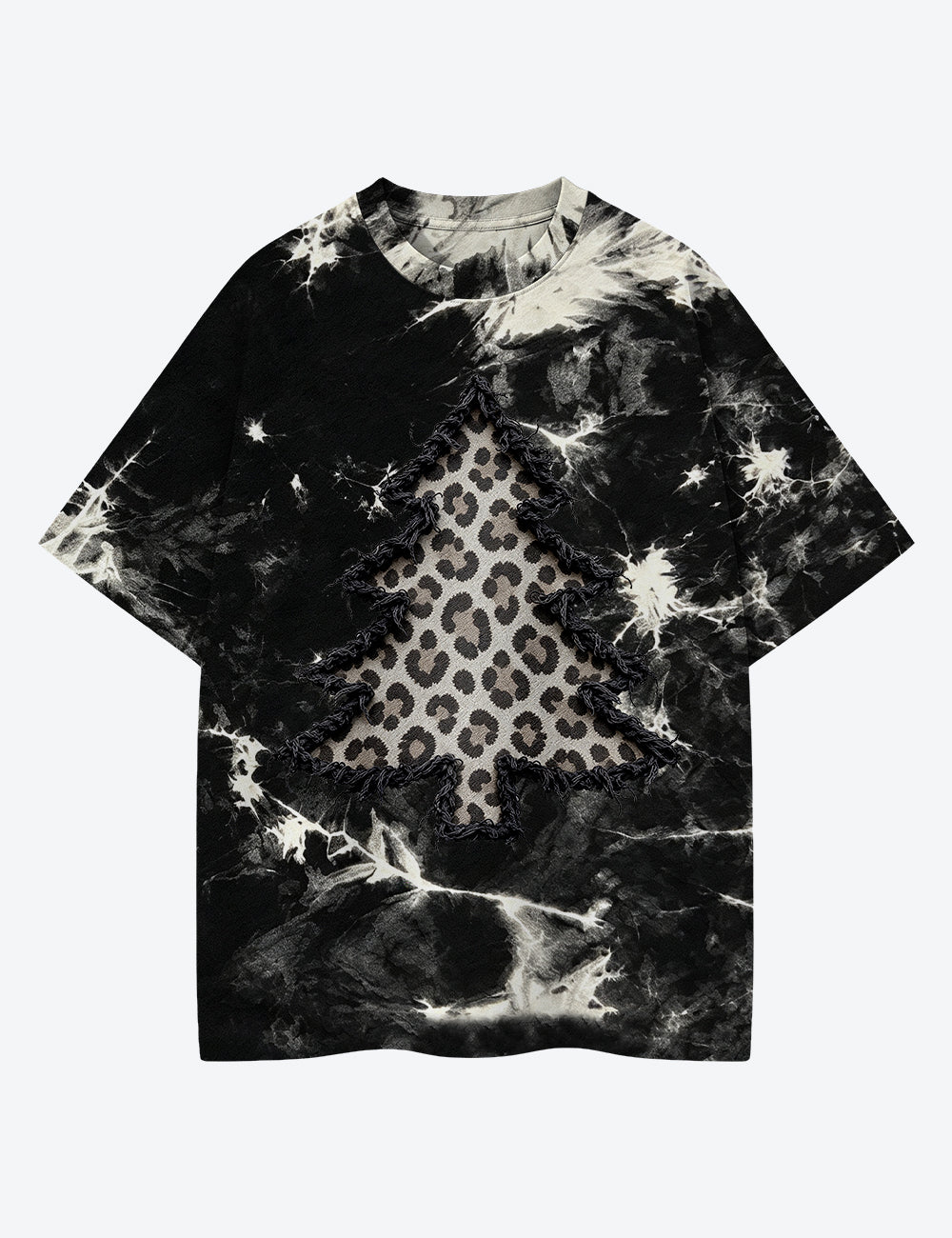 Leopard Christmas Tree Unisex Cotton Handmade Tie-Dye T-Shirt