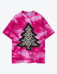 Leopard Christmas Tree Unisex Cotton Handmade Tie-Dye T-Shirt