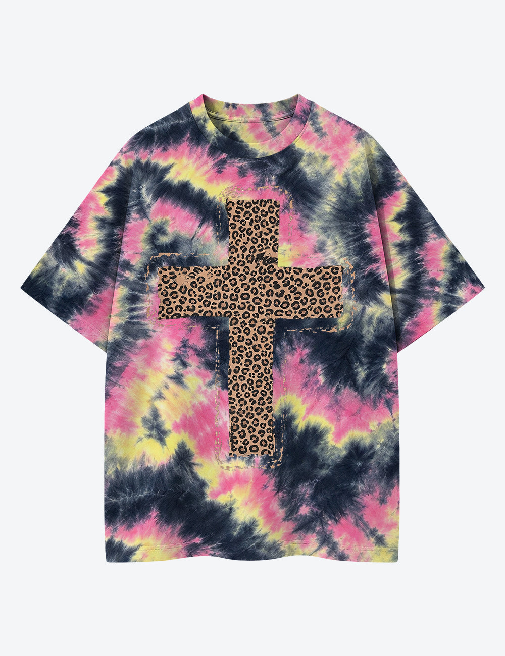 Cheetah Cross Fall Christmas Cross Holy Heaven Xmas Unisex Cotton Handmade Tie-Dye T-Shirt