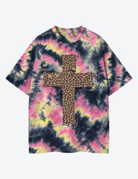 Cheetah Cross Fall Christmas Cross Holy Heaven Xmas Unisex Cotton Handmade Tie-Dye T-Shirt