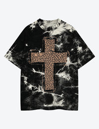 Cheetah Cross Fall Christmas Cross Holy Heaven Xmas Unisex Cotton Handmade Tie-Dye T-Shirt
