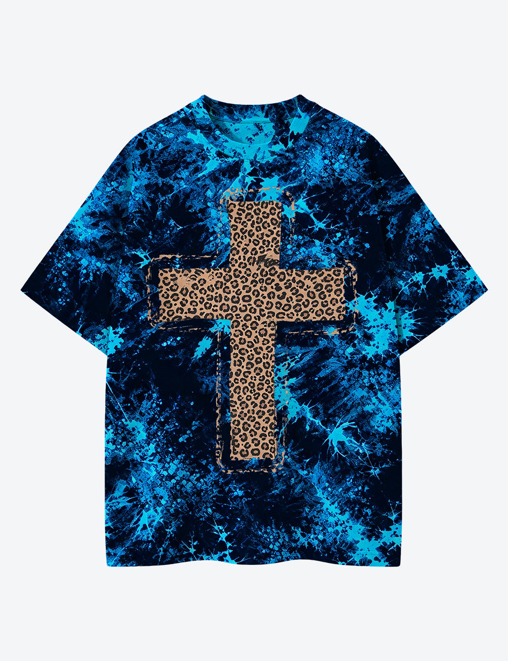 Cheetah Cross Fall Christmas Cross Holy Heaven Xmas Unisex Cotton Handmade Tie-Dye T-Shirt