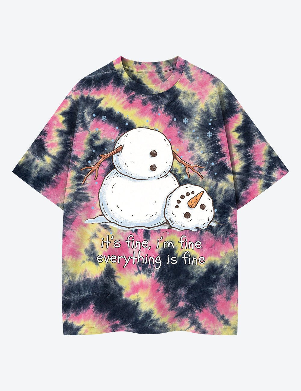 Christmas Snowman It’s Fine I’m Fine Everything Is Fine Unisex Cotton Handmade Tie-Dye T-Shirt