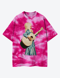 Soft Blue Dolly Guitar Street Art Unisex Cotton Handmade Tie-Dye T-Shirt