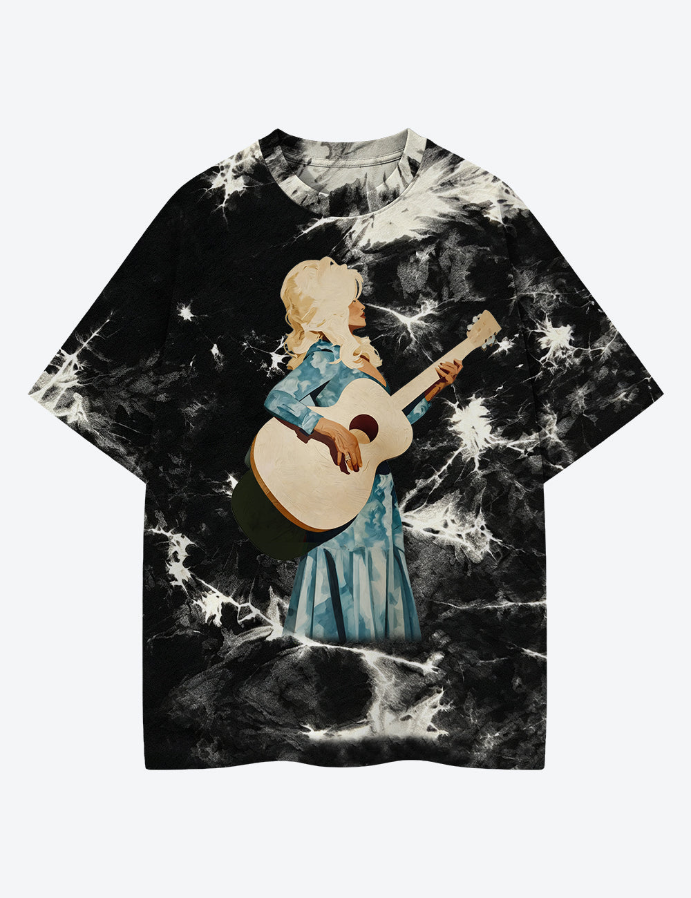 Soft Blue Dolly Guitar Street Art Unisex Cotton Handmade Tie-Dye T-Shirt