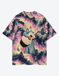 Soft Blue Dolly Guitar Street Art Unisex Cotton Handmade Tie-Dye T-Shirt