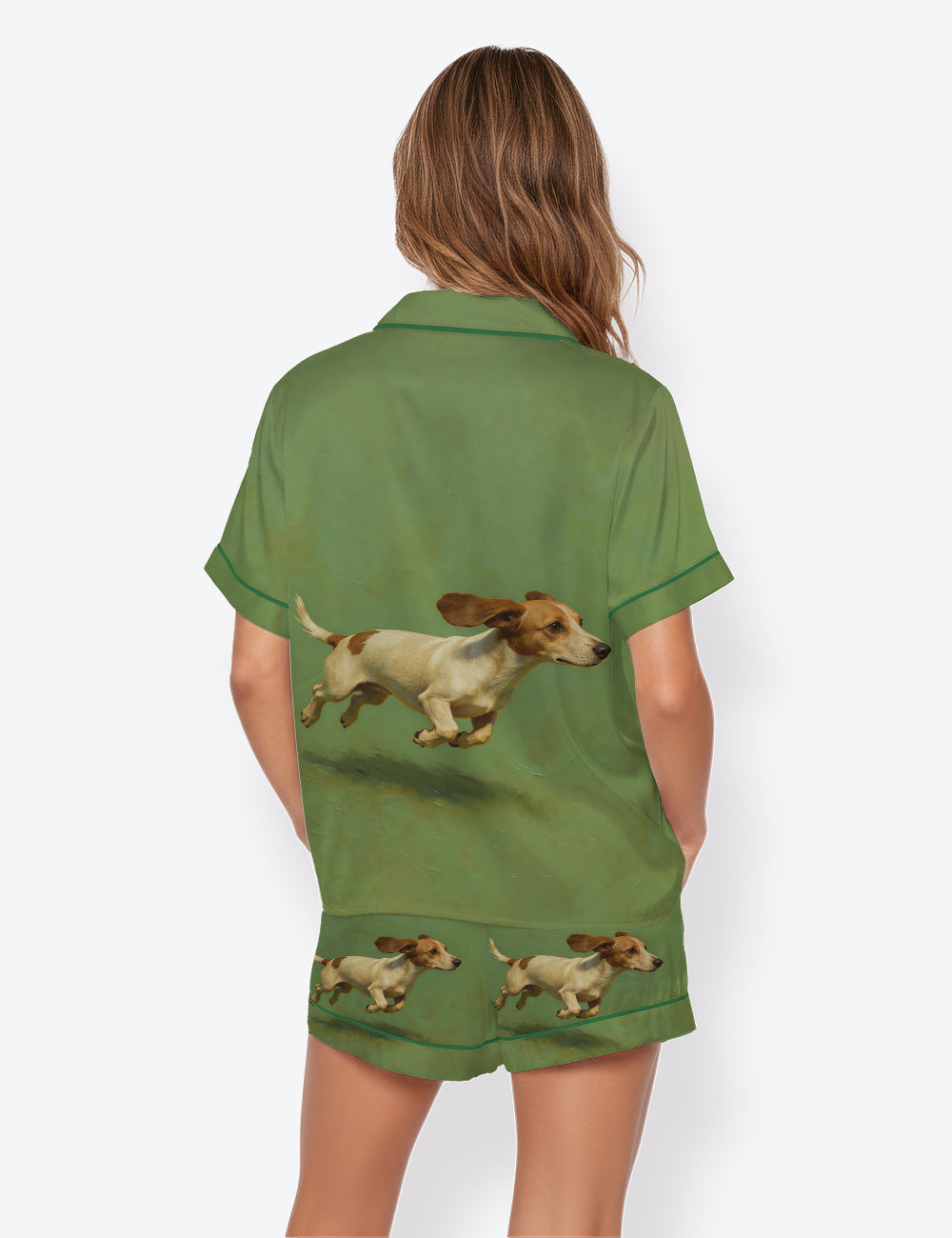 Women’s Dachshund Dog With Zoomies Short Sleeve Satin Pajama Set