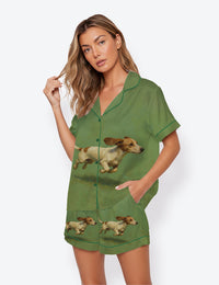 Women’s Dachshund Dog With Zoomies Short Sleeve Satin Pajama Set