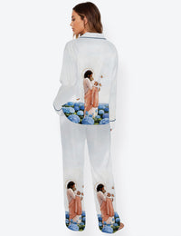 Women’s Among The Forget Me Nots Jesus Holding Angel Baby Hydrangea Long Sleeve Satin Pajama Set