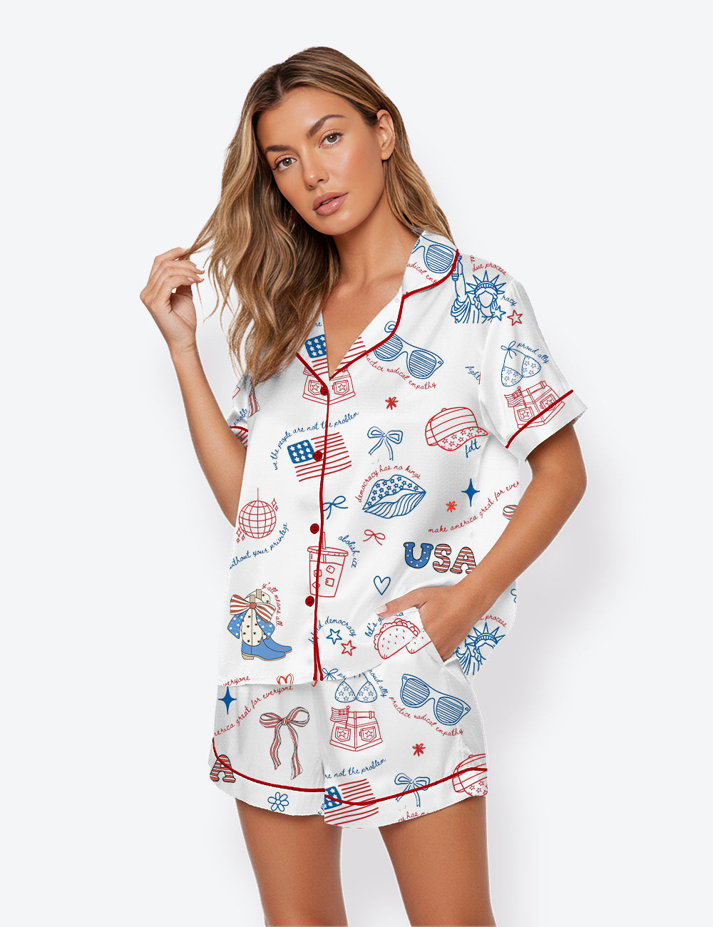 Women’s Liberal Patriotic 4th Of July 1776-2026 250th Anniversary Short Sleeve Satin Pajama Set