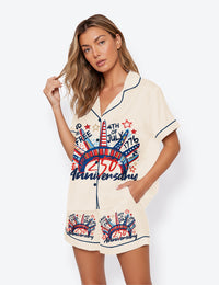 Women’s USA 4th Of July 250th Anniversary Independence Day Short Sleeve Satin Pajama Set
