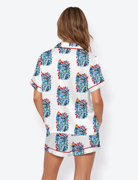 Women’s USA 4th Of July 250th Anniversary Liberty Blowing Bubble Short Sleeve Satin Pajama Set