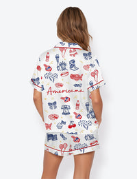 Women’s USA Freedom 4th Of July 250th Anniversary Short Sleeve Satin Pajama Set
