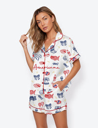 Women’s USA Freedom 4th Of July 250th Anniversary Short Sleeve Satin Pajama Set