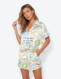 Women’s I'd Rather Be At The Lake Boatin And Floatin River Short Sleeve Satin Pajama Set