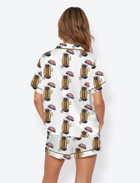Women’s Hot Dog Dachshund Summer Vacation Wiener Dog Short Sleeve Satin Pajama Set