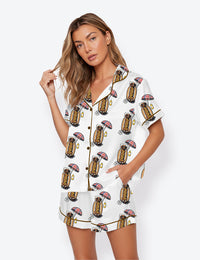 Women’s Hot Dog Dachshund Summer Vacation Wiener Dog Short Sleeve Satin Pajama Set
