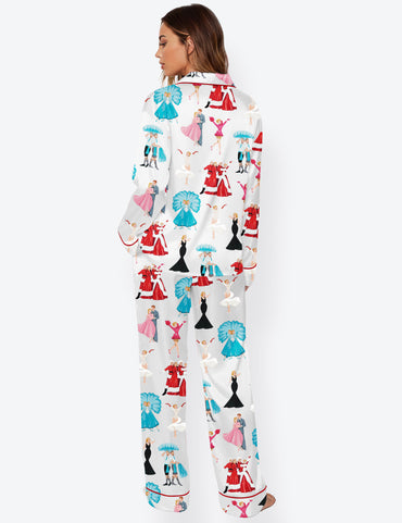 Women’s White Christmas Movie Long Sleeve Satin Pajama Set