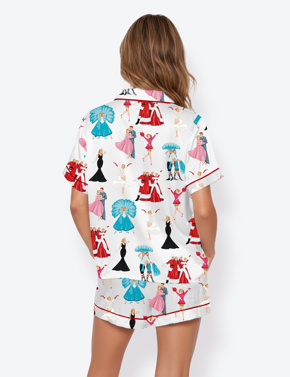 Women’s White Christmas Movie Short Sleeve Satin Pajama Set