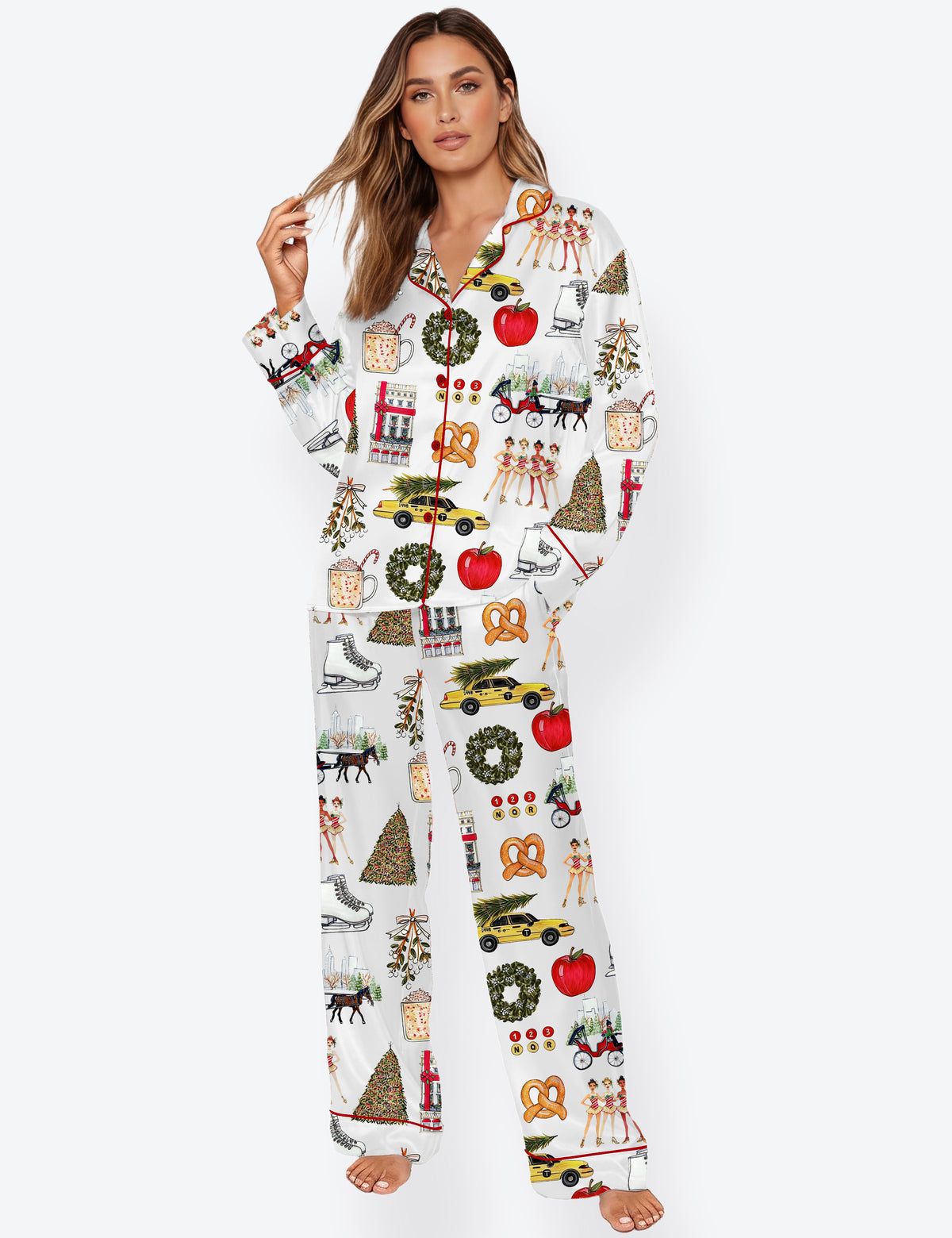 Women's Christmas In New York Long Sleeve Satin Pajama Set