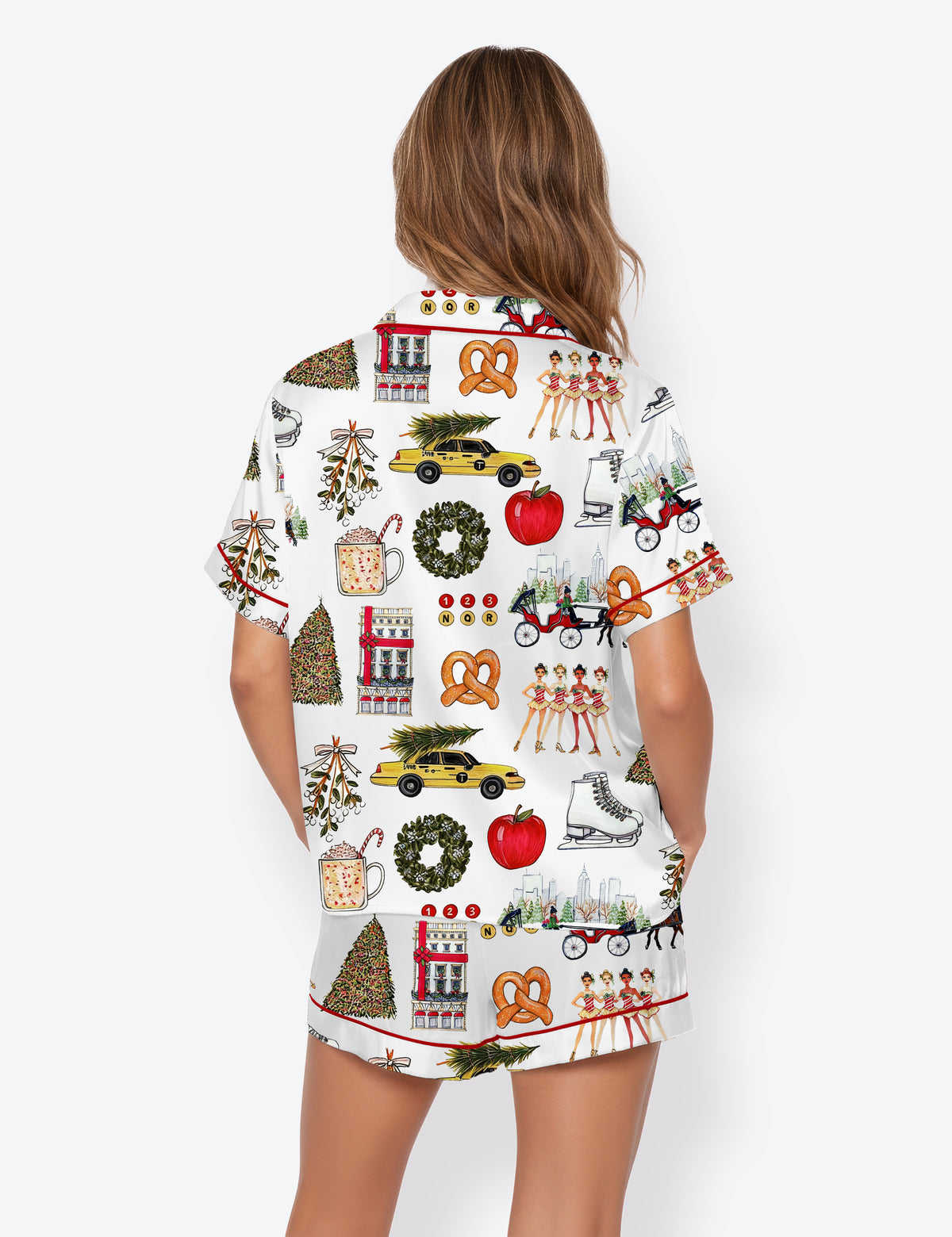 Women's Christmas In New York Short Sleeve Satin Pajama Set