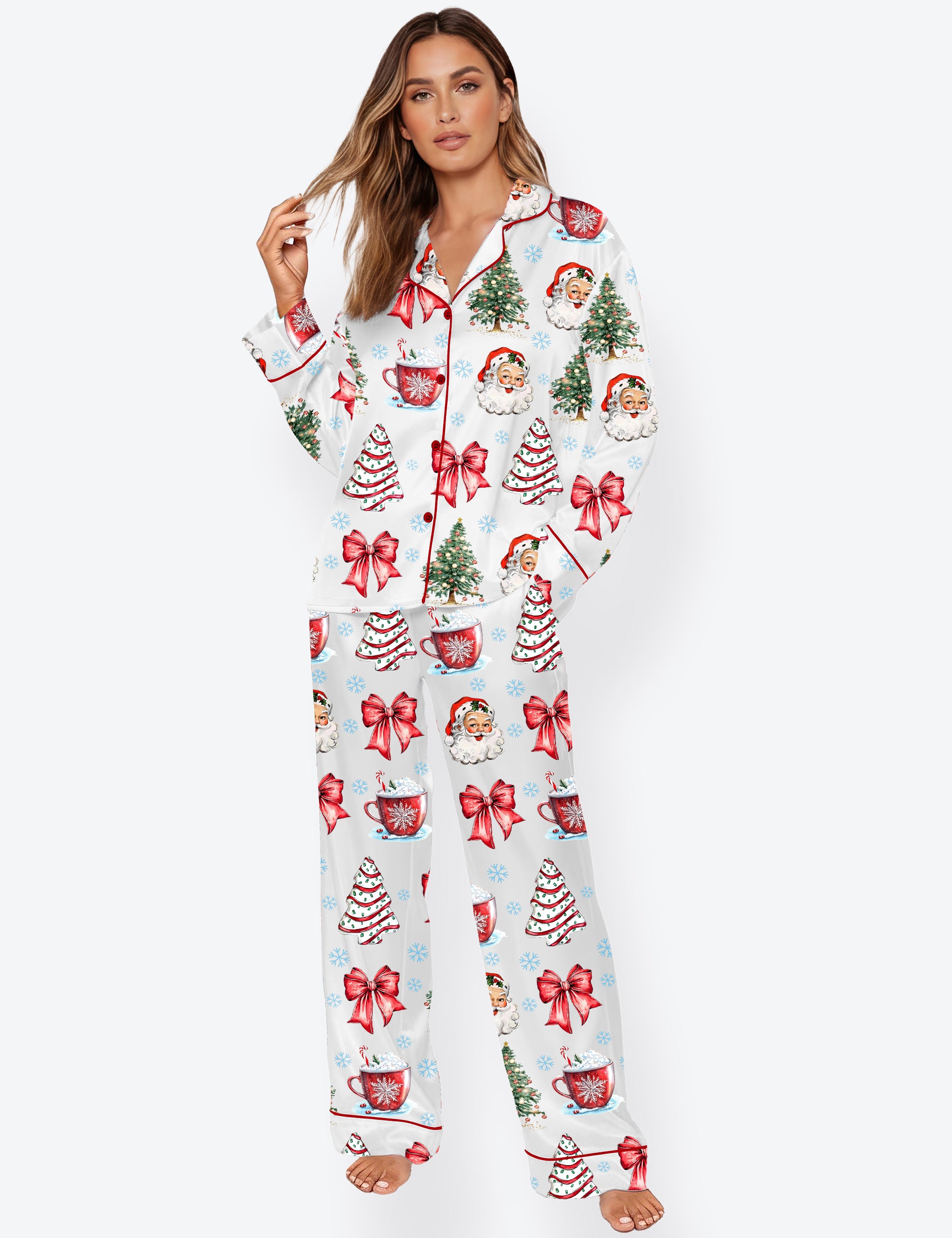 Women's Coquette Christmas Long Sleeve Satin Pajama Set
