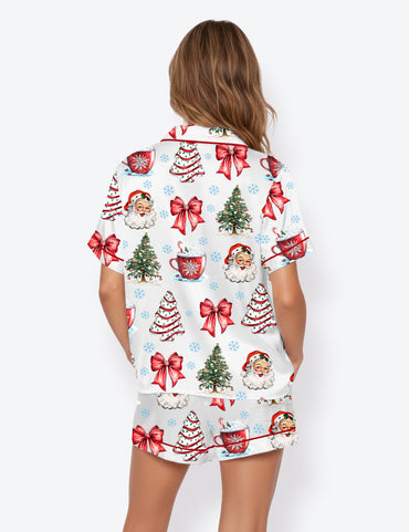 Women's Coquette Christmas Short Sleeve Satin Pajama Set