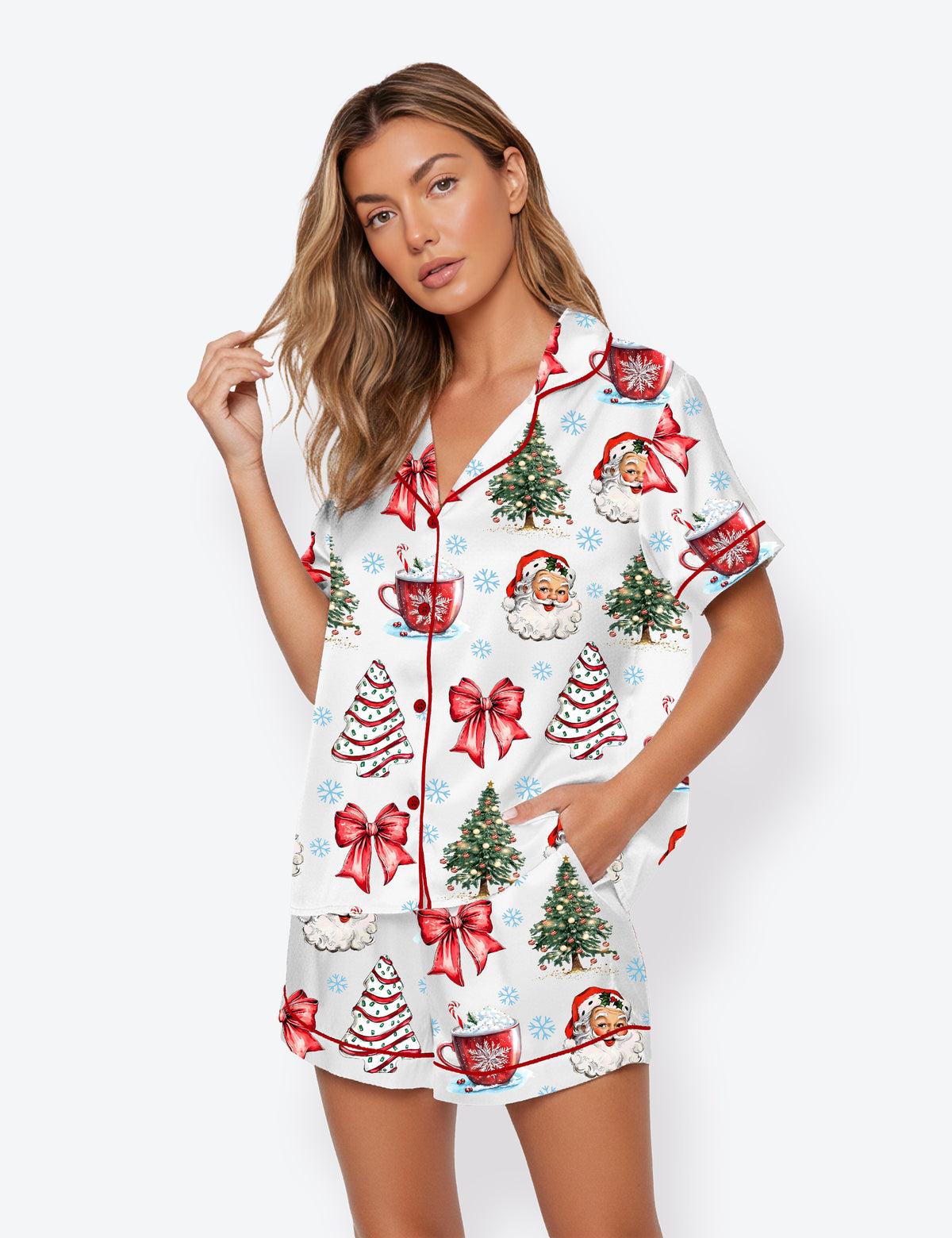 Women's Coquette Christmas Short Sleeve Satin Pajama Set