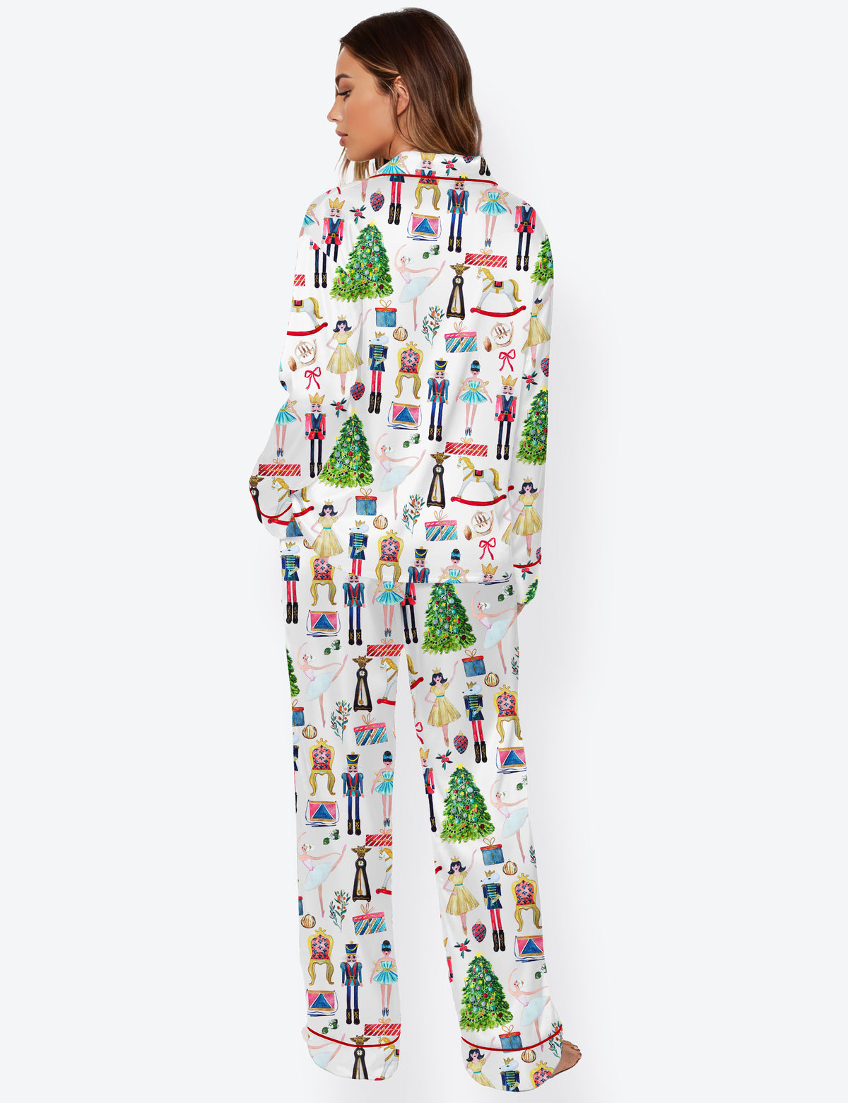 Women's Christmas Nutcracker Long Sleeve Satin Pajama Set