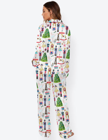 Women's Christmas Nutcracker Long Sleeve Satin Pajama Set