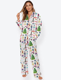 Women's Christmas Nutcracker Long Sleeve Satin Pajama Set
