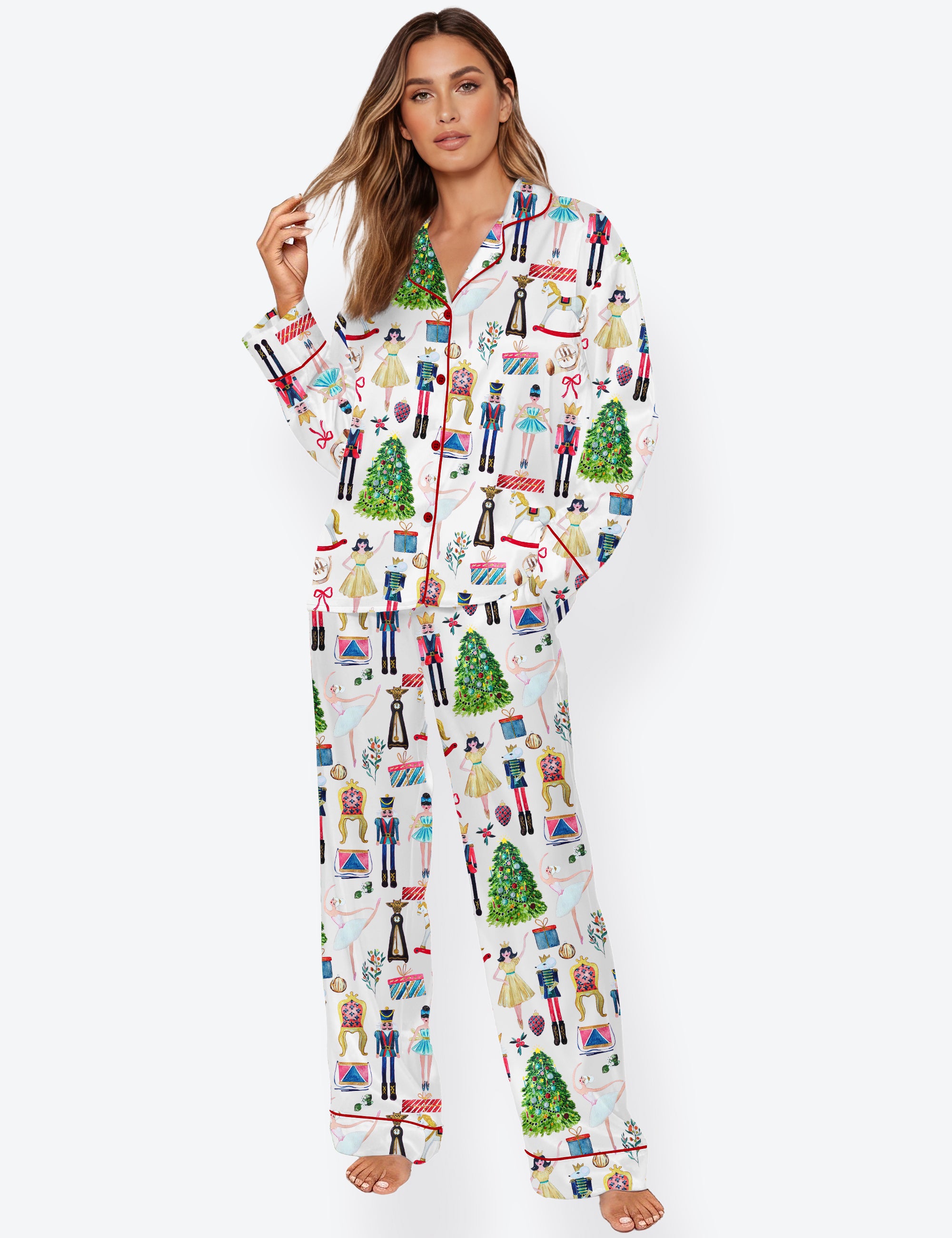 Women's Christmas Nutcracker Long Sleeve Satin Pajama Set
