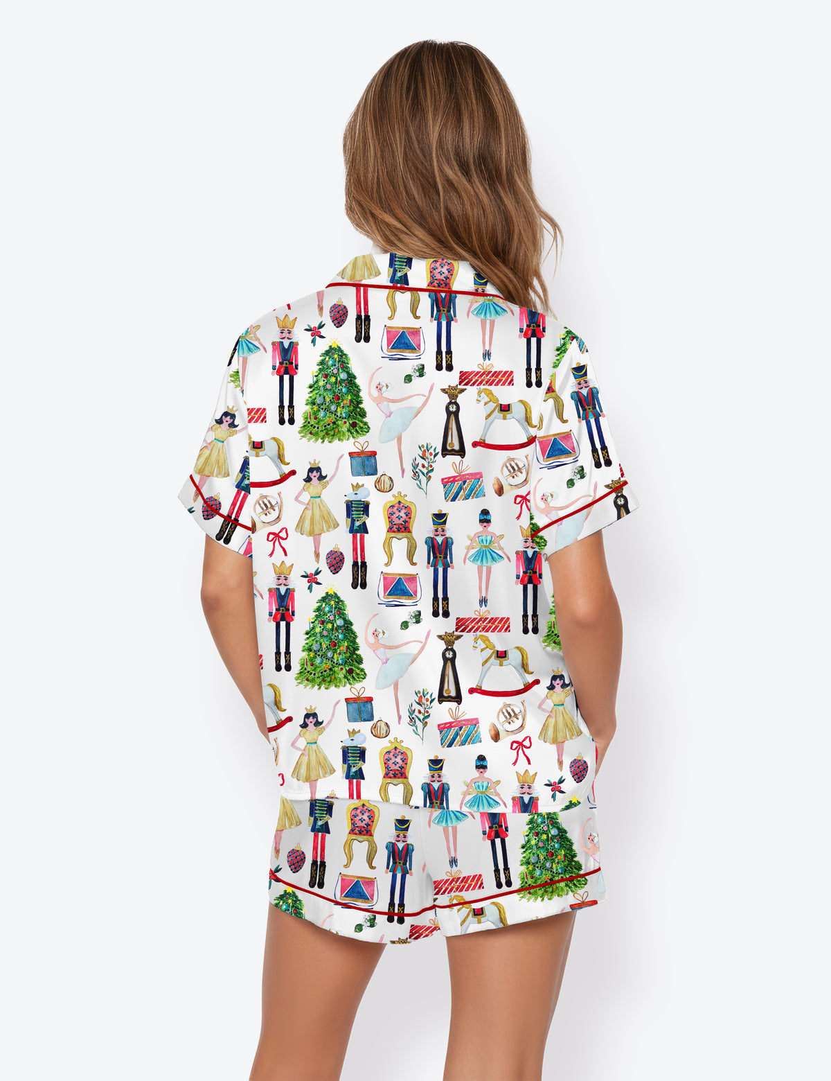Women's Christmas Nutcracker Short Sleeve Satin Pajama Set