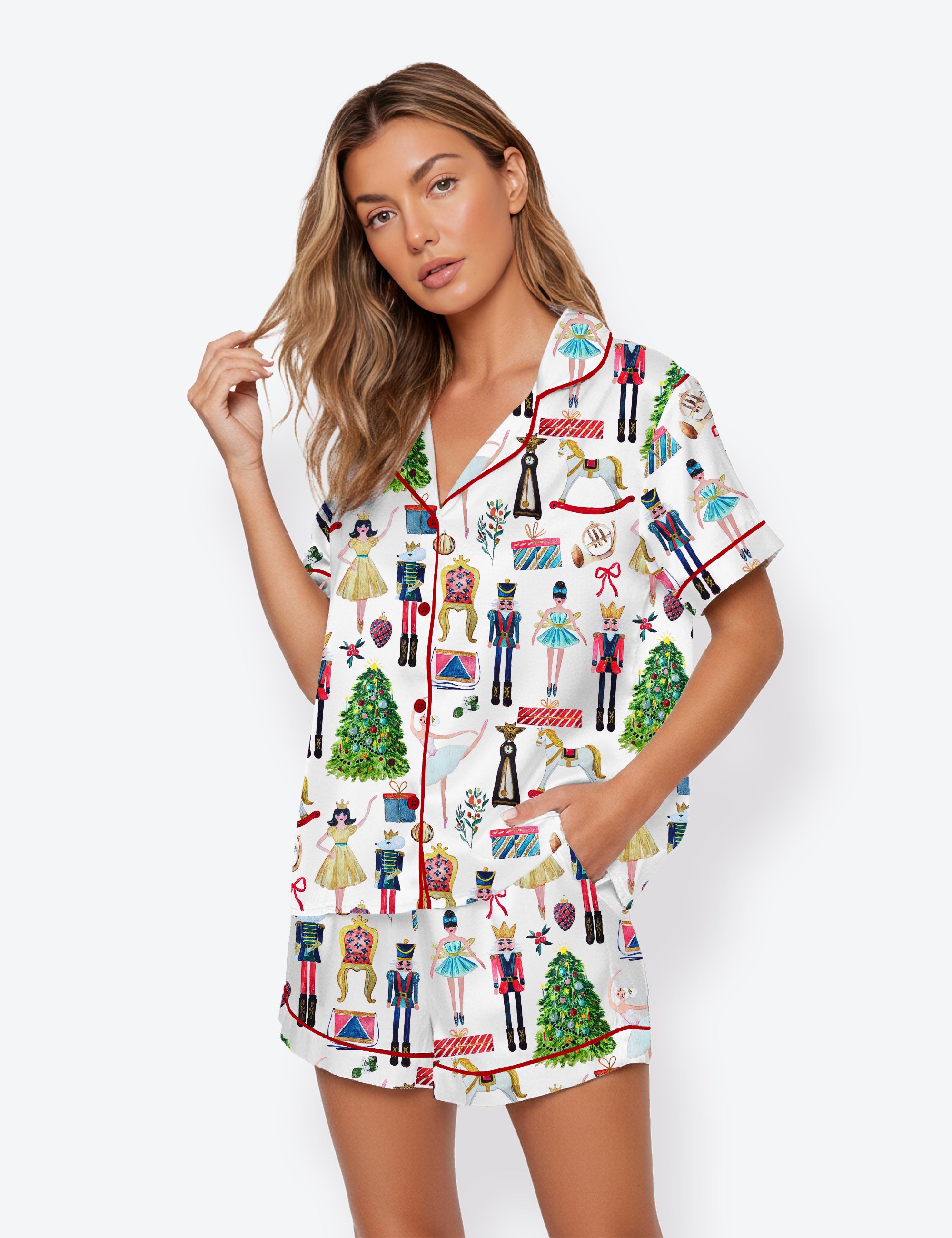 Women's Christmas Nutcracker Short Sleeve Satin Pajama Set