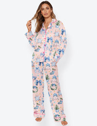 Women's Coquette Chinoiserie Christmas Long Sleeve Satin Pajama Set
