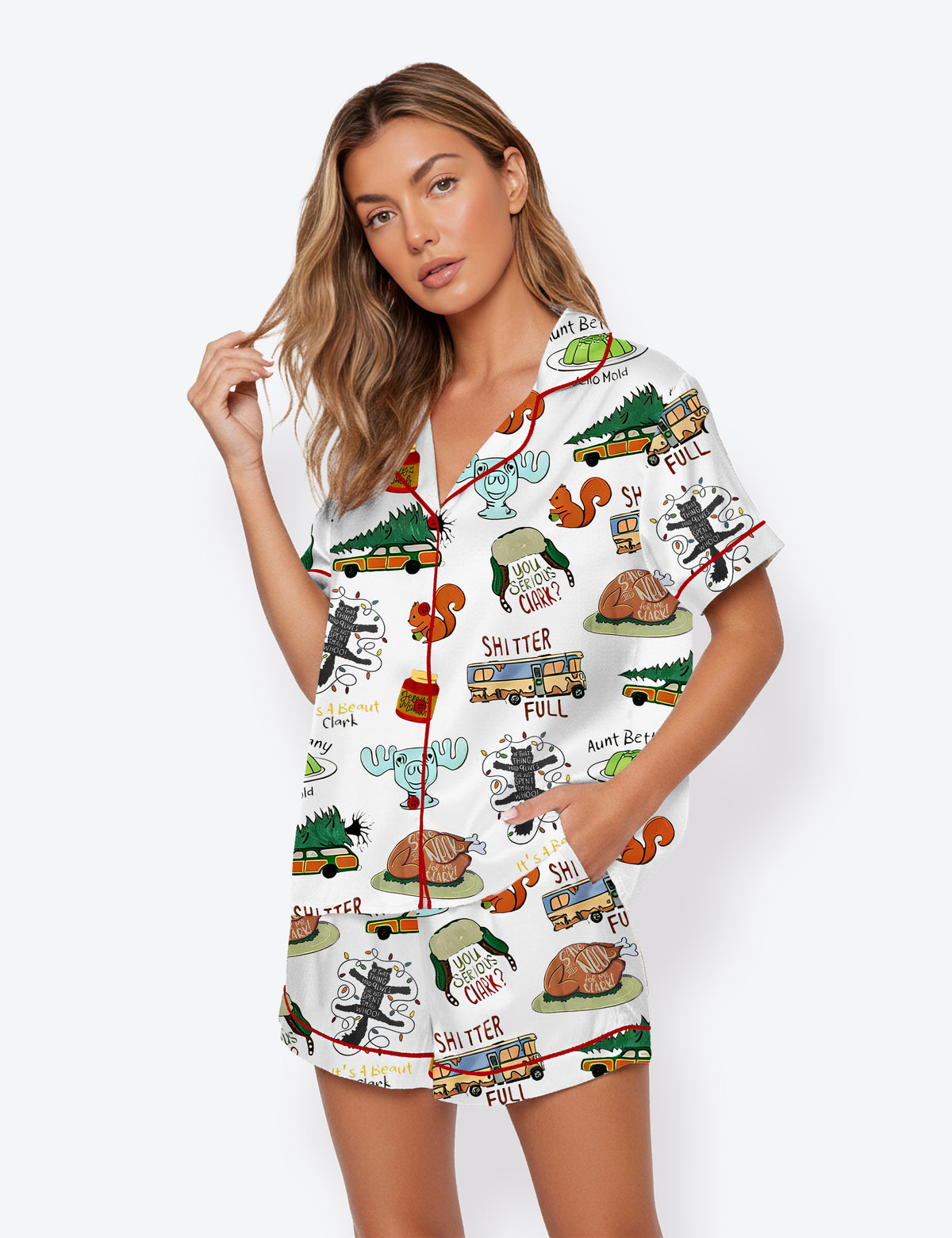 Women's It's A Beaut Clark Christmas Vacation Short Sleeve Satin Pajama Set