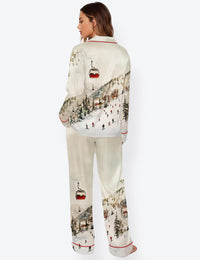 Women's Vintage Ski Lift Winter Ski Slopes Christmas Long Sleeve Satin Pajama Set