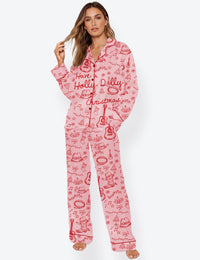 Women's Have A Holly Dolly Christmas Retro Country Music Holiday Long Sleeve Satin Pajama Set